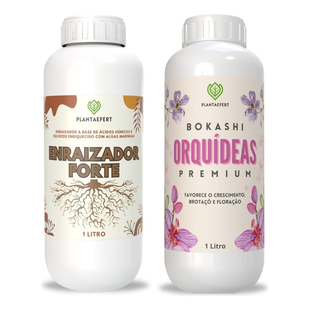 Fertilizantes Para Plantas kit Bokashi Orquídeas Premium 1L + Enraizador Forte 1L Nutrição completa + raiz