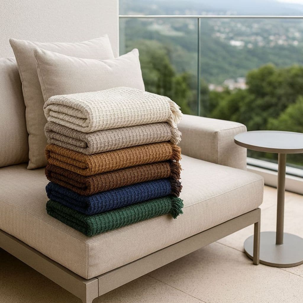 Manta de Sofá Piquet 100% Algodão Cru com Franjas – 1,50x2,10m | Decorativa Grande Estilo Boho