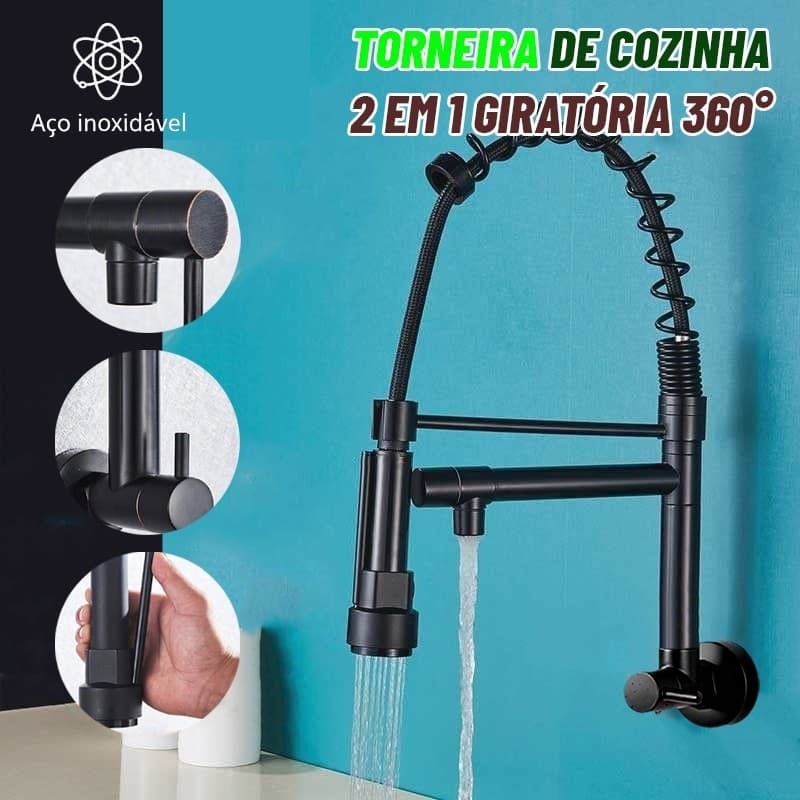 Torneira De Cozinha Gourmet De Aço Inoxidável Para Bancada Com Spray Flexível , Mista Função Dupla