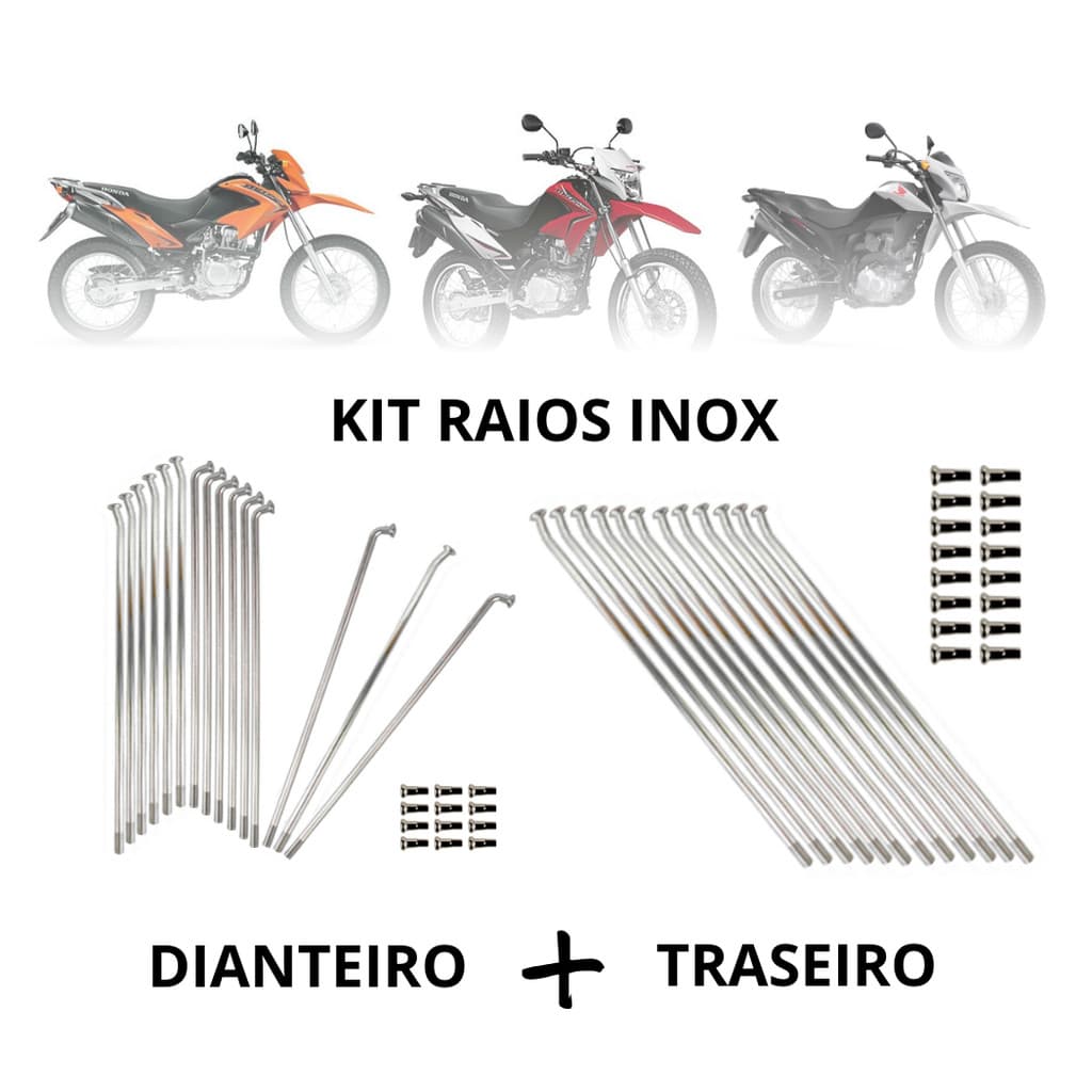 Jogo Raios Dianteiro + Traseiro Inox Honda NXR Bros 125 - 150 - 160 Es Freio a tambor Inoxidavel
