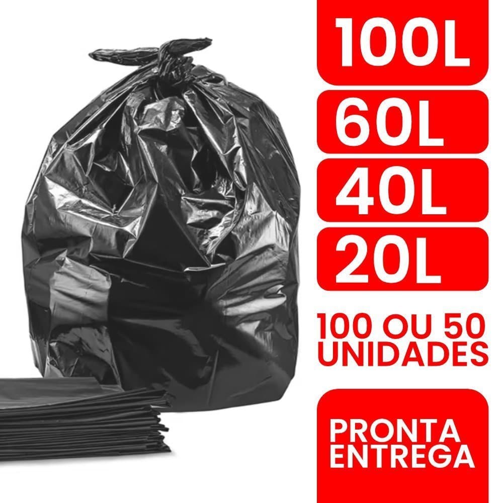 Saco de Lixo Resistente de 100/60/40/20 litros com 100/50 unidades direto da Fábrica