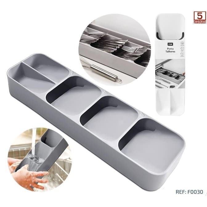 Organizador porta talher gaveta plástico 5 divisórias F0030