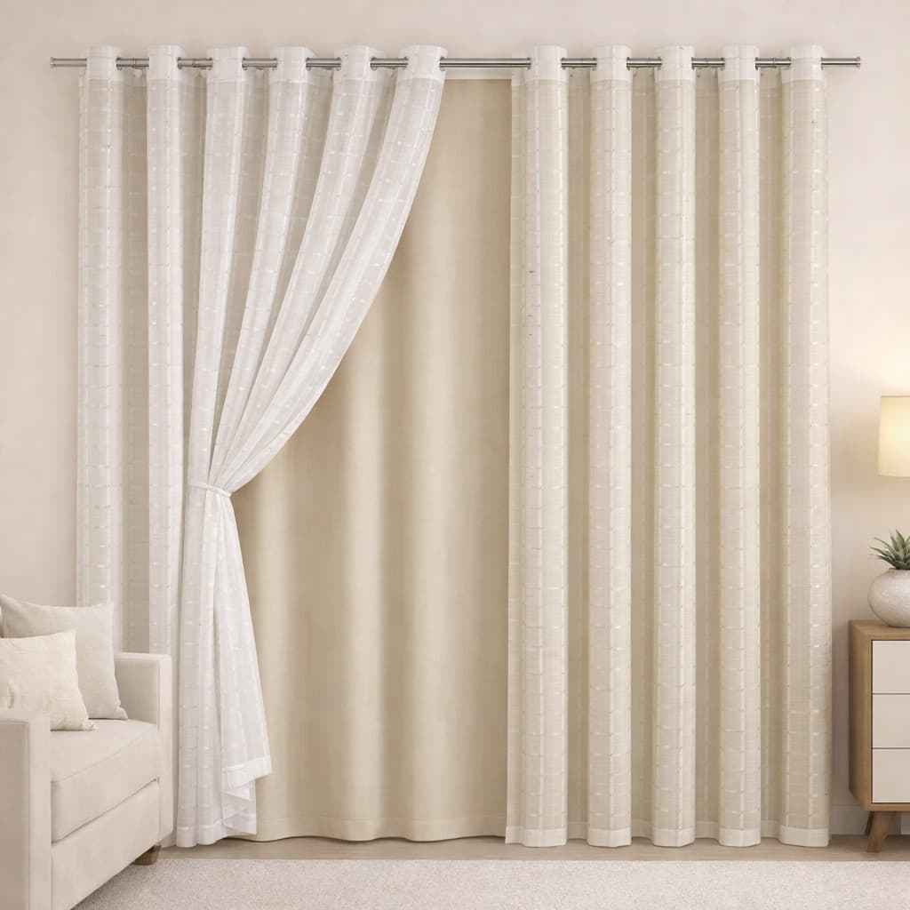 Cortina Blackout PVC (1,40x1,80m) 1 PARTE Com Tecido Voil Xadrez Varias Cores