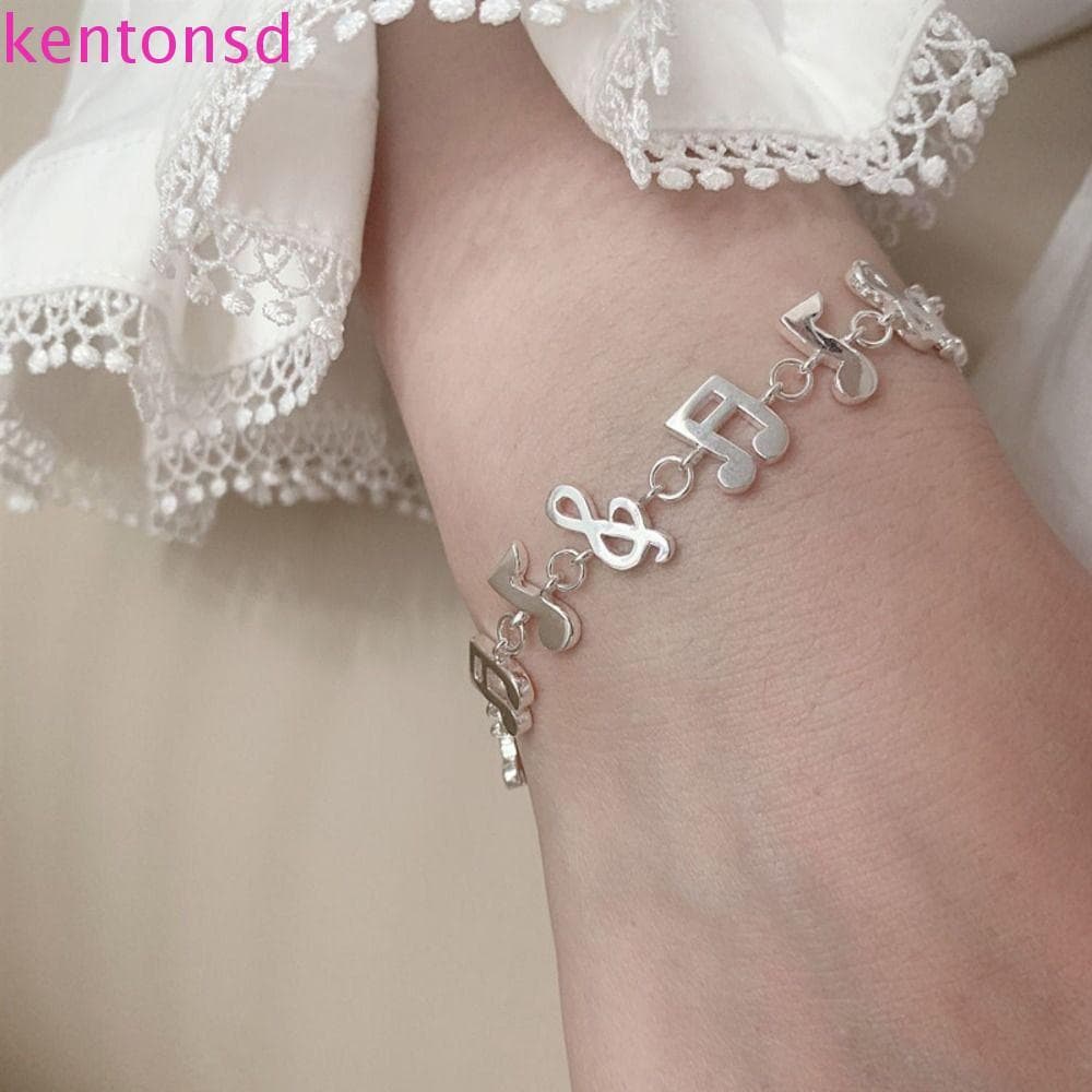 Pulseira De Nota Musical KENTONSD , Prata De Joias Estéticas , Linda Corrente De Mão De Oito Notas Da Moda