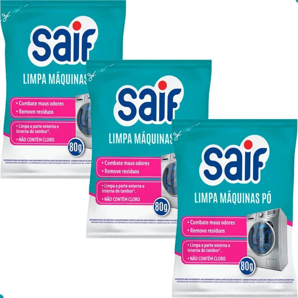 Kit com 3 Unidades Limpa Máquinas Pó 80g Saif