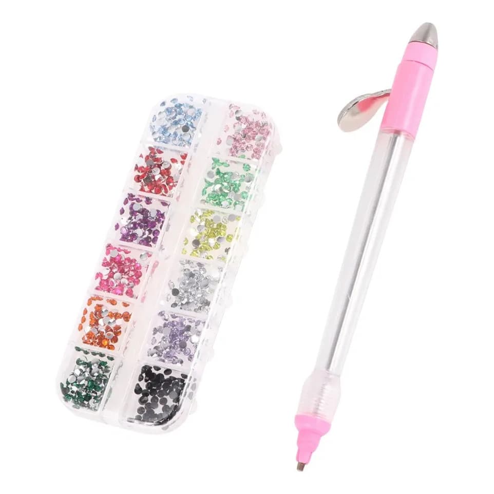 Aplicador de Strass com Clique + 1000 Pedrinhas Coloridas – Unhas, Artesanato e Papelaria