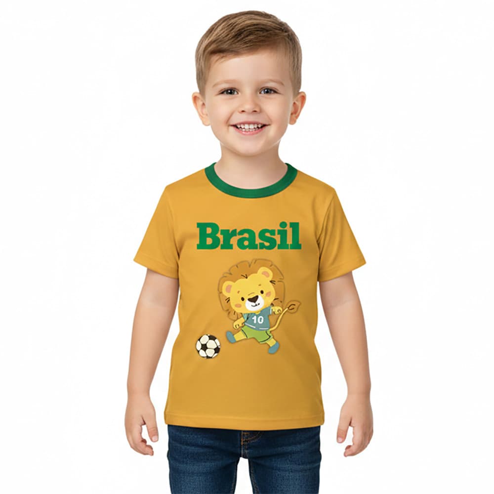 Camiseta Infantil Look Jeans Leão Brasil Amarelo