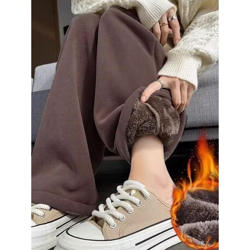 Calças estreitas de perna larga calças femininas outono inverno calças mais magro olhar quente velo Extra grosso calças