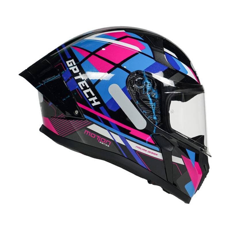 CAPACETE FEMININO MOTO GP TECH ESPORTIVO SENSE MOTION MOTOCICLISTA FECHADO PRETO-AZUL-ROSA CASCO ABS