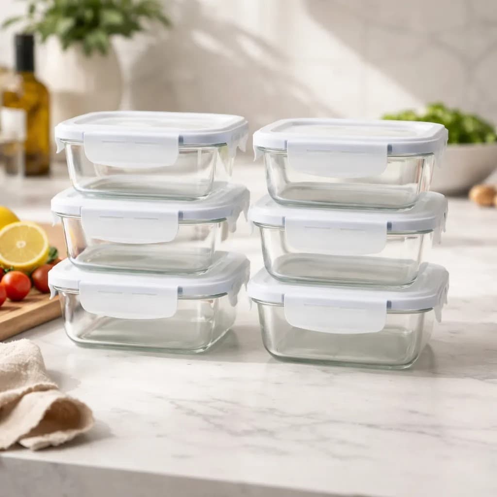Conjunto 6 Potes De Vidro Hermético 370ml Marmita