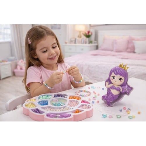 Kit Artesanal Miçangas Sereia Criança Pulseiras Colar Colorido Criativo Brinquedo
