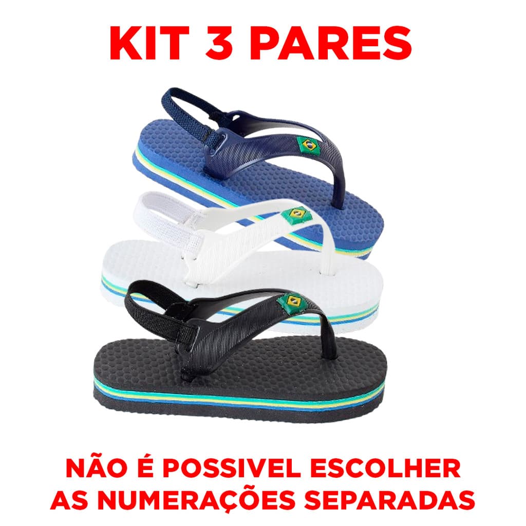 Kit 03 Pares Chinelos Baby Menino Com  Elastico Para o Dia a Dia Antiderrapante Escola