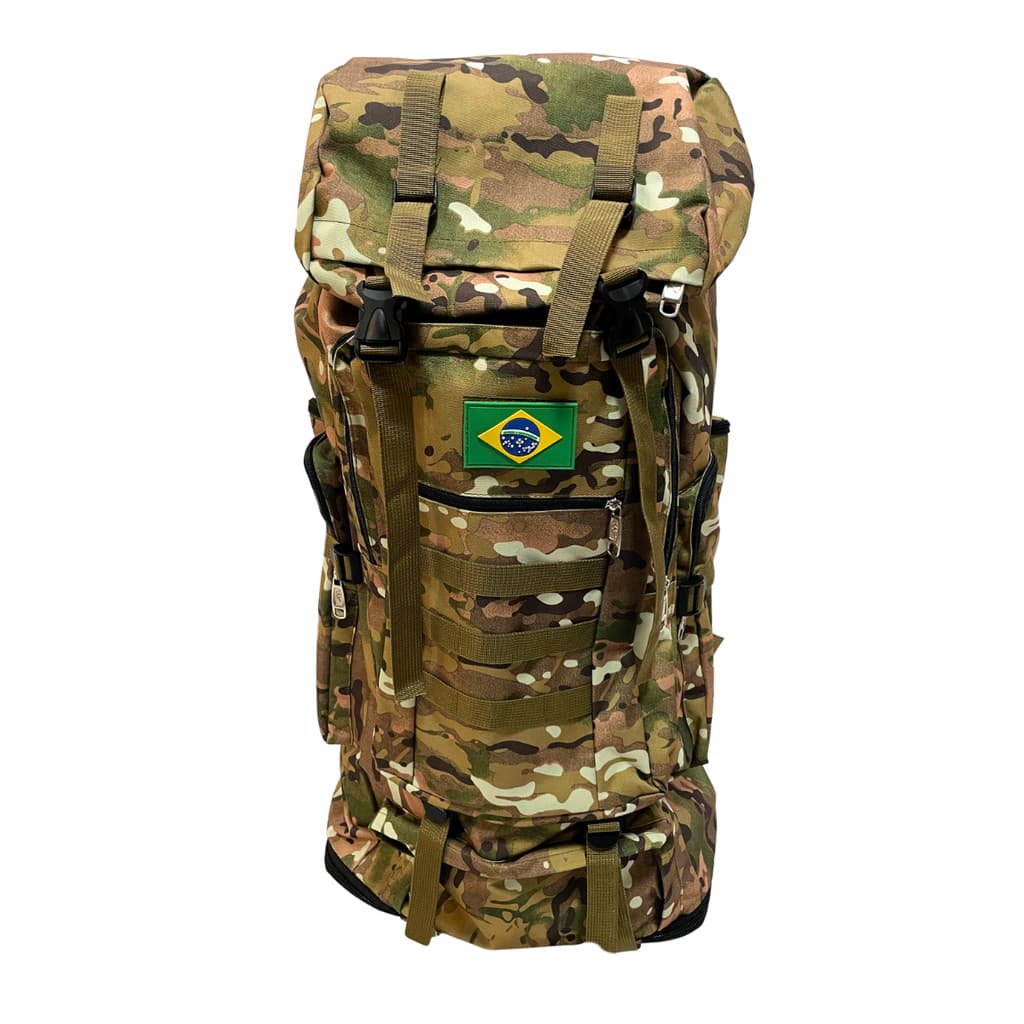 Mochila montanhismo verde em nylon 40x20x95cm para trilha camping escaladas camuflada