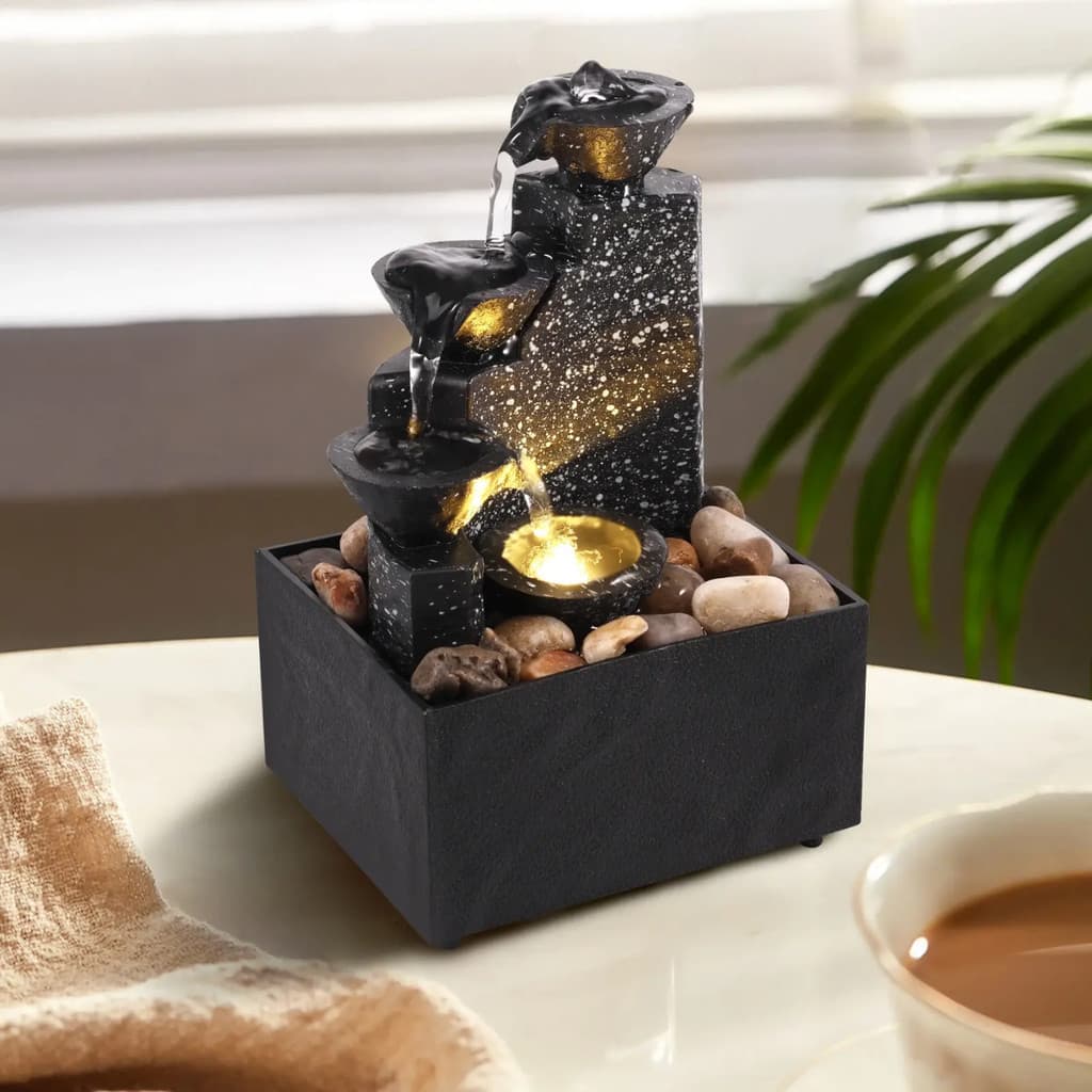 Fonte de Mesa Estilo Cascata Bivolt Luz Led Pedras Decorativas