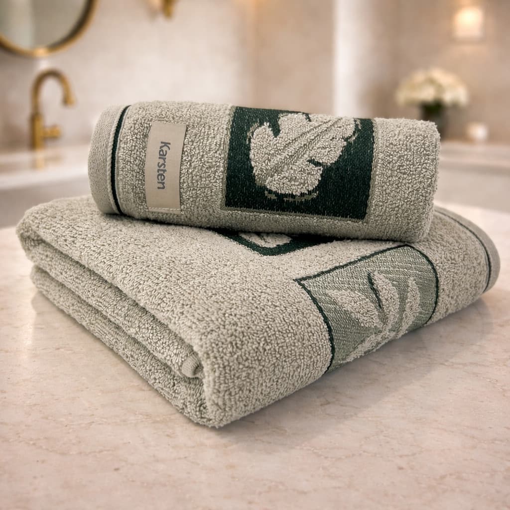 Jogo de Banho Karsten Quebec 2 peças Toalha Macia Barra Jacquard Floral Antipilling