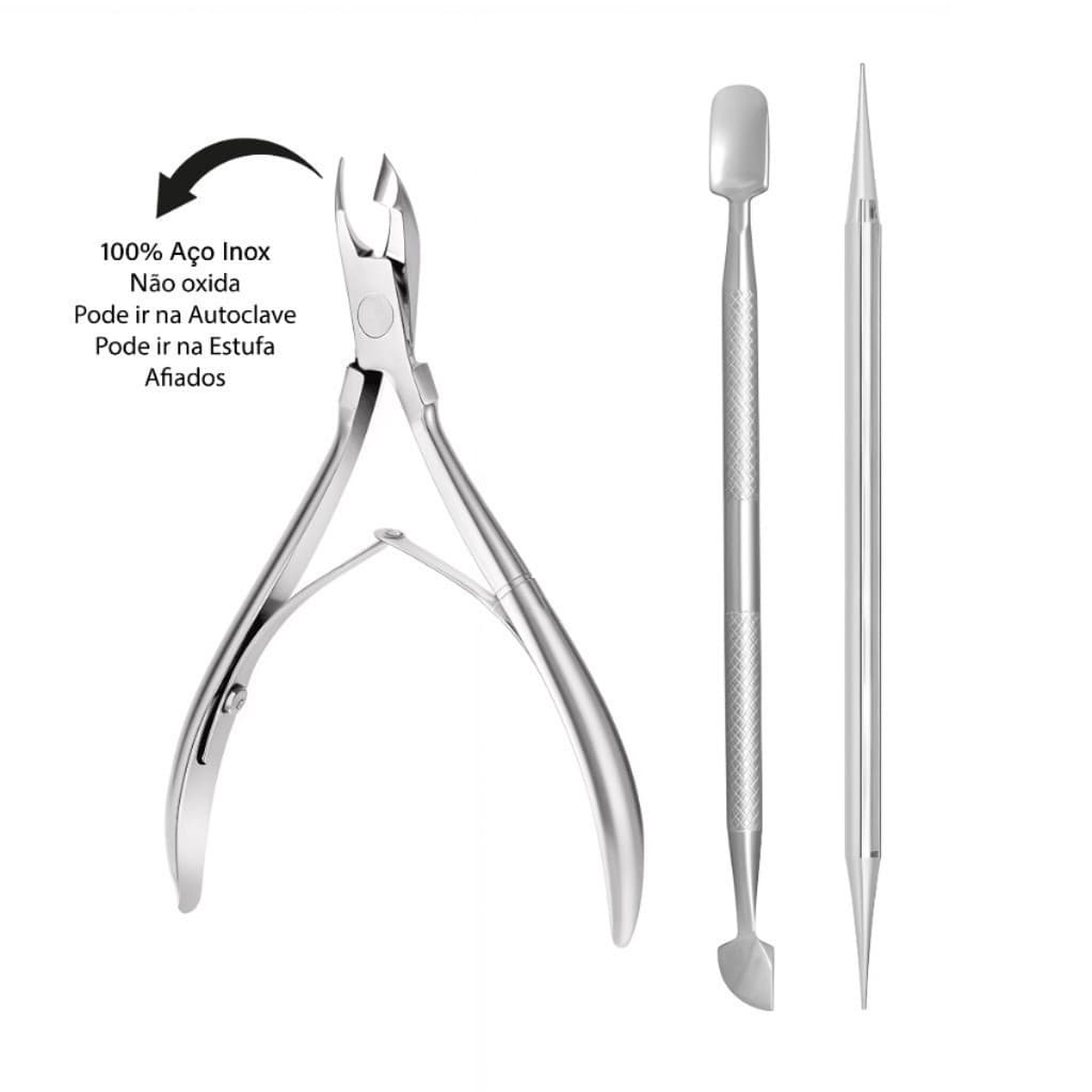 kit alicate de cutícula profissional kit 3 peças, usar esmalte, esmaltes, amolecedor de cuticula'