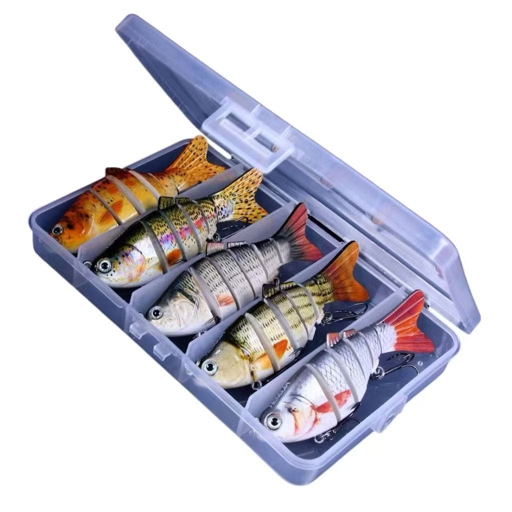 kit 5 iscas artificiais lambari articulado 6 segmentos 10cm com caixa de iscas FISHING GEAR