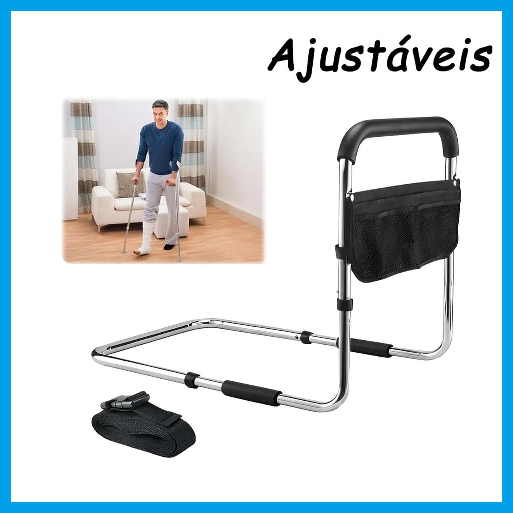 Barra de Apoio para Cama com Bolsa de Armazenamento, Suporte Lateral Hospitalar Ajustável,Grade de Segurança para Idosos