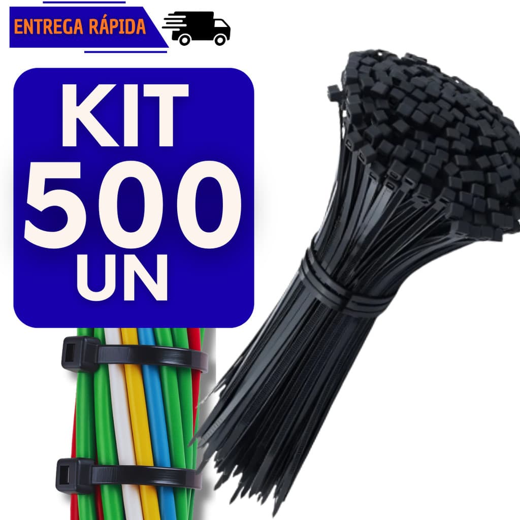 Kit 500 Abraçadeira Plástica Nylon 25cm Preta Enforca Gato Forte Multiuso