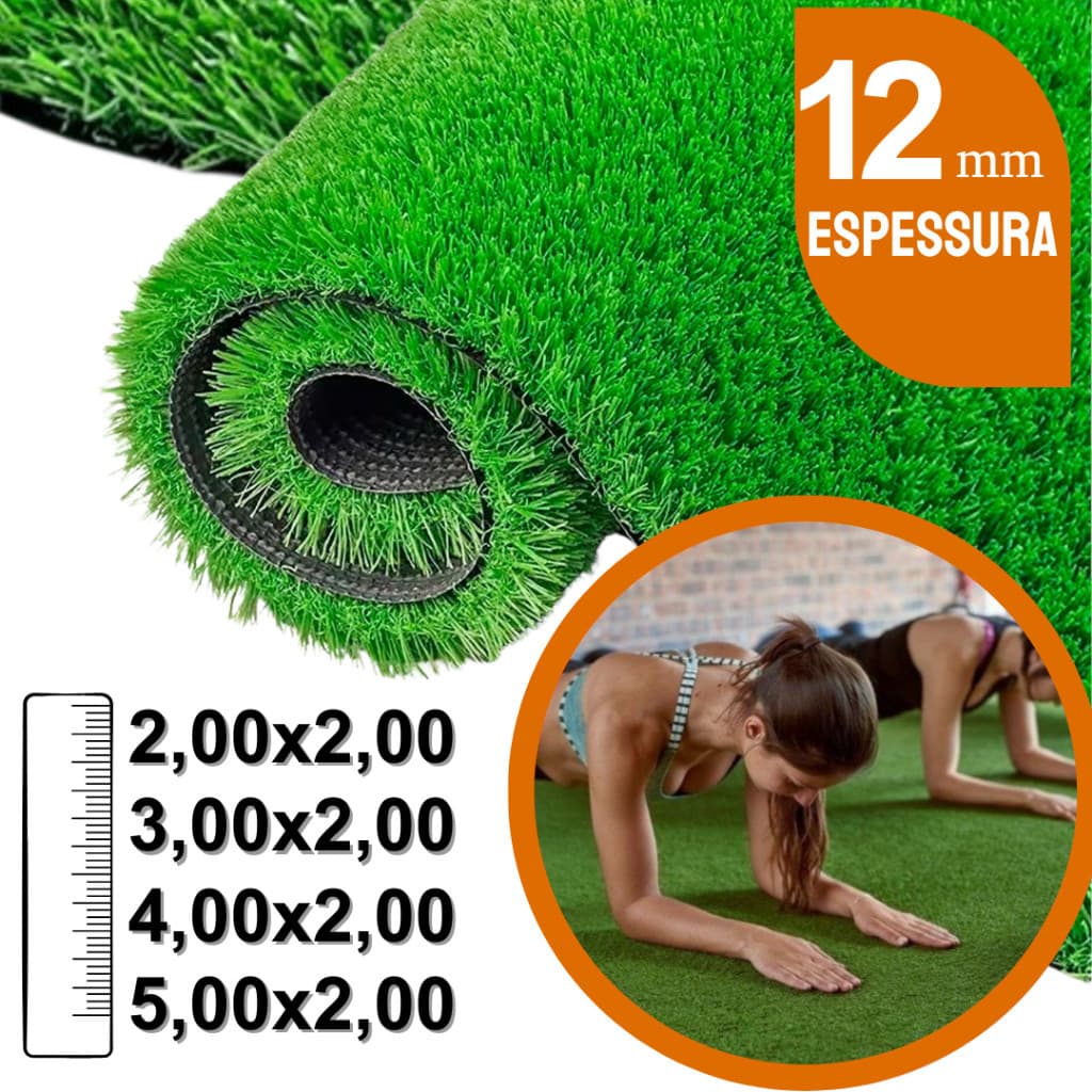Grama Sintética Decorativa Artificial 2,00m de Largura  Comprimento de 2,00 a 5,00m  Ideal para Academia e Playground