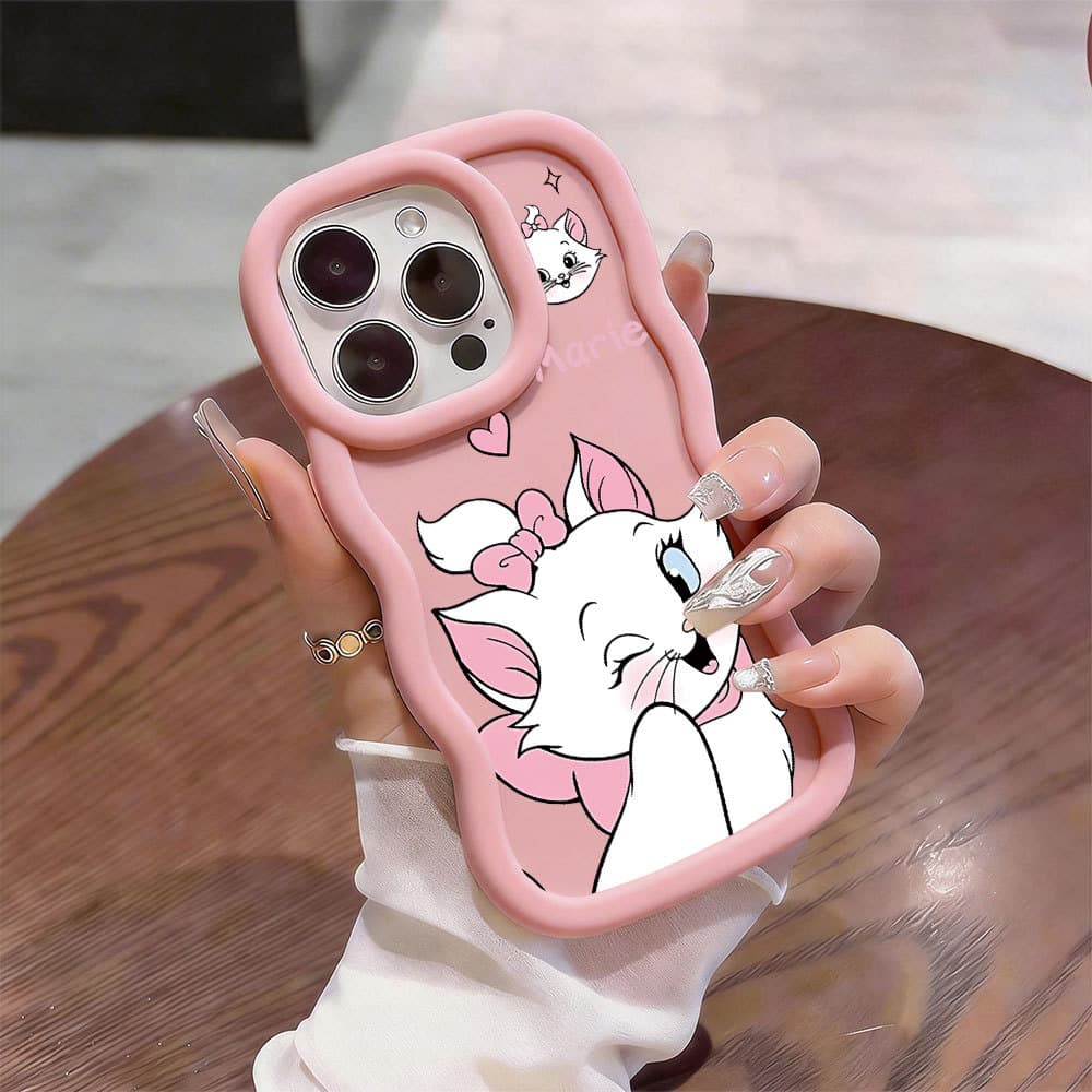 Capa Gata Marie Para iPhone 17 16 15 14 13 12 11 XR Pro Max Plus Simples Silicone Ddge Onda Anti-queda Caso MKL