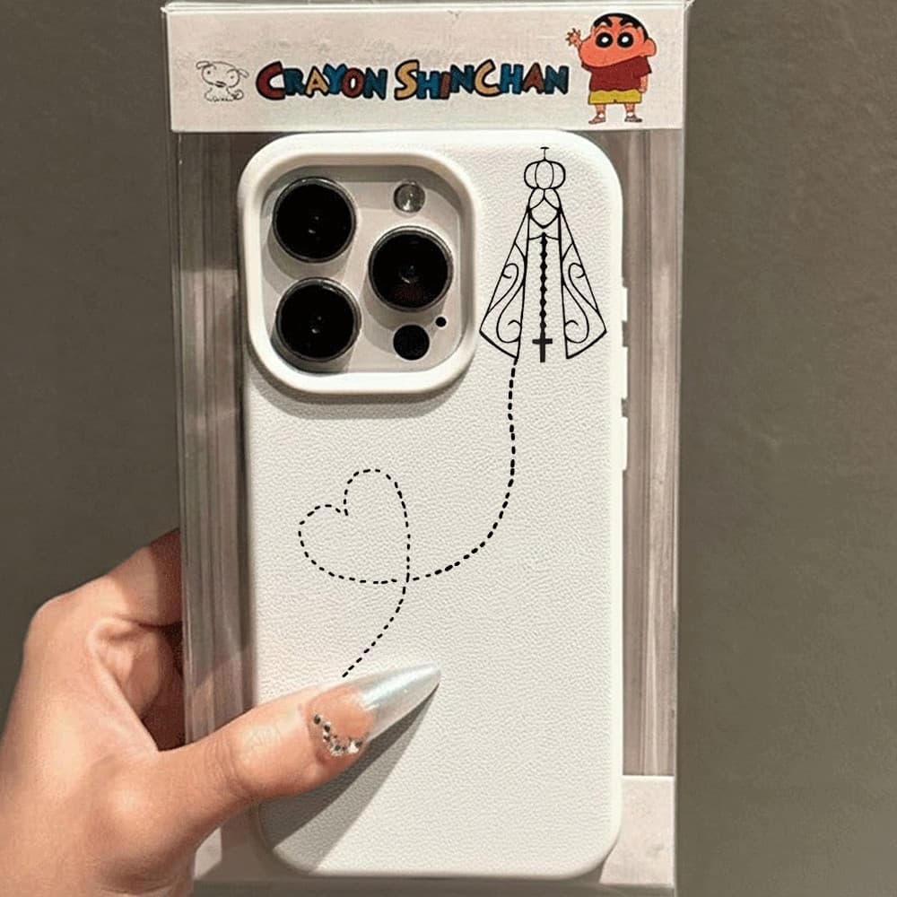 Capa Branca Capinha Coruro Para IPhone 13 11 12 16 15 14 Normal Plus Pro Max Couro Falso Nossa Senhora De Telefone