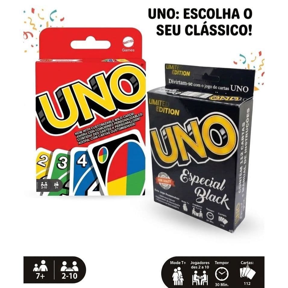 Jogo de Cartas  UNO & UNO Black – Diversão Garantida para Crianças, Adultos e Toda Família!
