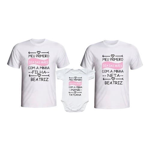 Kit Camiseta E Body Meu Primeiro Dia Das Mães Mãe Filha Vovó
