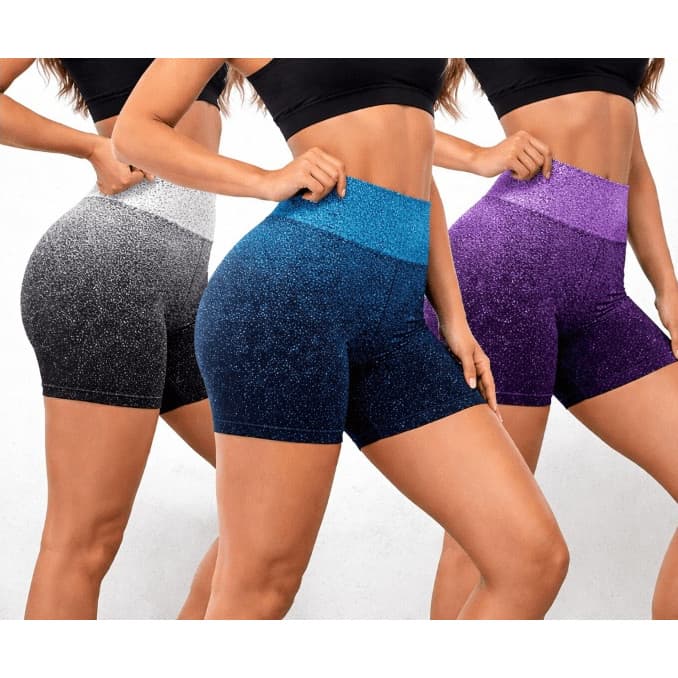 Kit 3 Shorts Academia Degradê Cintura Alta Modelador Sem Transparência Fitness