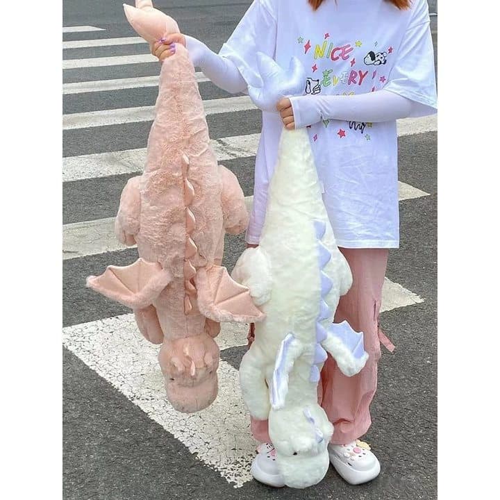 Almofada gigante de pelúcia de dragão branco de 150 cm com chifres de unicórnio e travesseiro Pteranodon