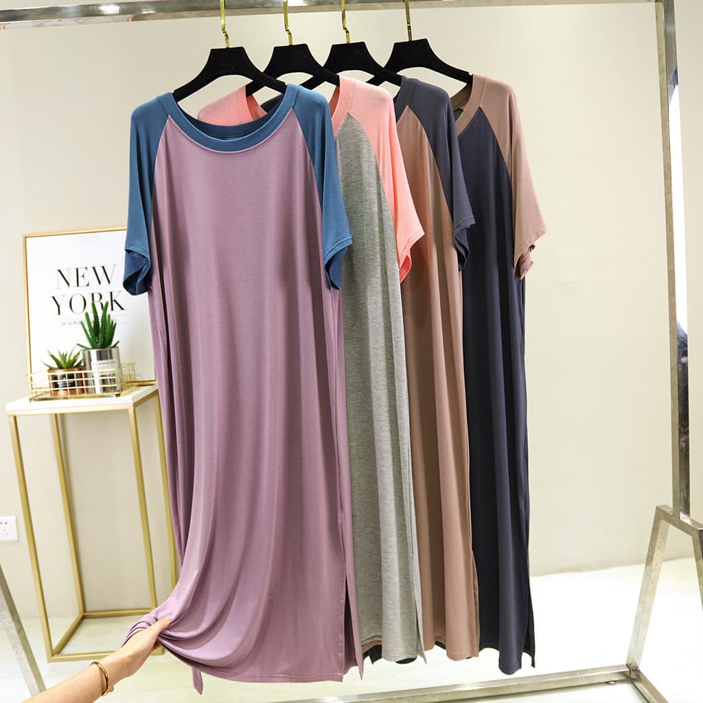 Primavera verão novos produtos vestido Modal tamanho grande All-Match manga curta cintura alta saia longa mais magro olh
