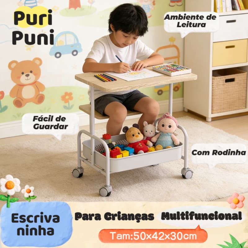 Escrivaninha Infantil Com Rodinhas - Facil de Guardar e Movel Para Eatudos e Brancadeiras