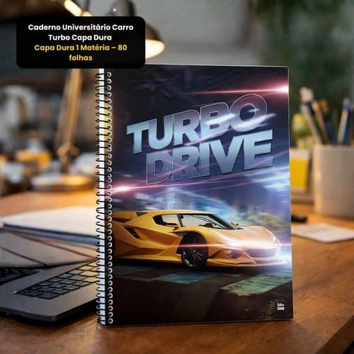 Caderno Universitario 1 Materia 80 Folhas Capa Dura Estilo Turbo Carro Papel Resistente Escolar
