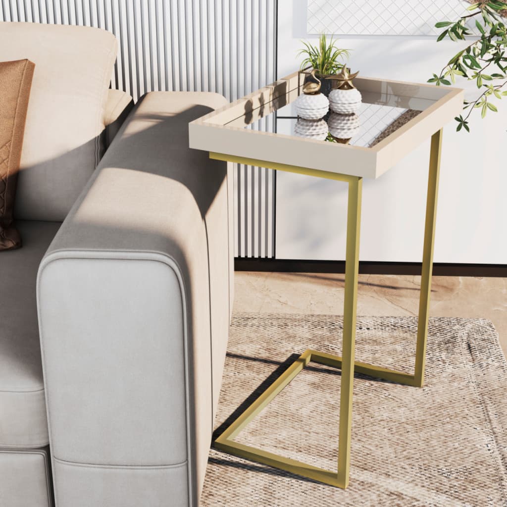 Mesa Apoio Lateral Canto Sofa Espelhada Pés Ferro Fucional Elegante Decoração