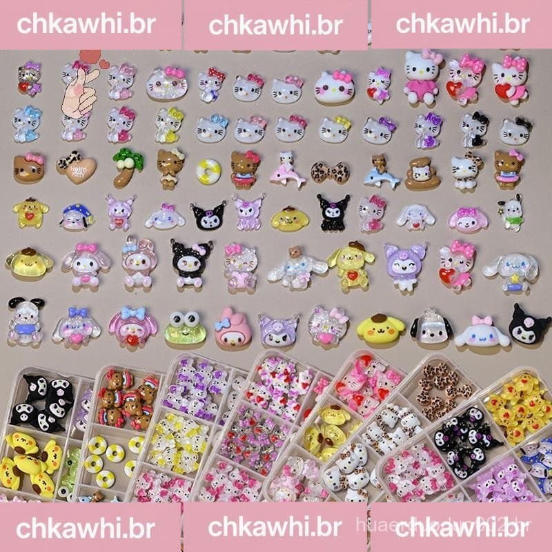[PEBR] 12Girds Sanrio Leopard Hello Kitty Nail Art 3D Misto Kuromi Encantos Desenhos Animados DIY Decoração Capa De Telefone Acessórios Para U