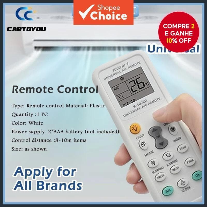 Ar Condicionado Controle Remoto K-1028E 1000 Em 1 Universal