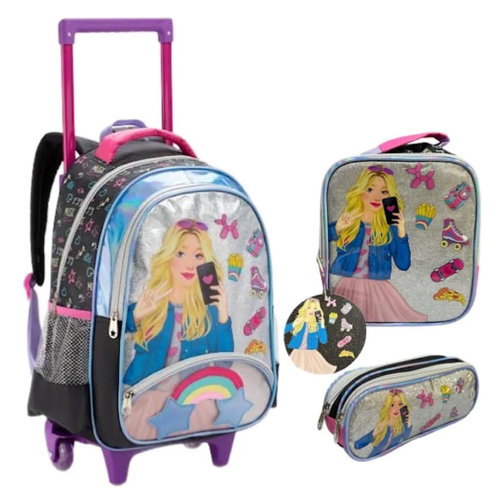 Kit Mochila De Rodinha Estojo E Lanch Denlex Girl 1469