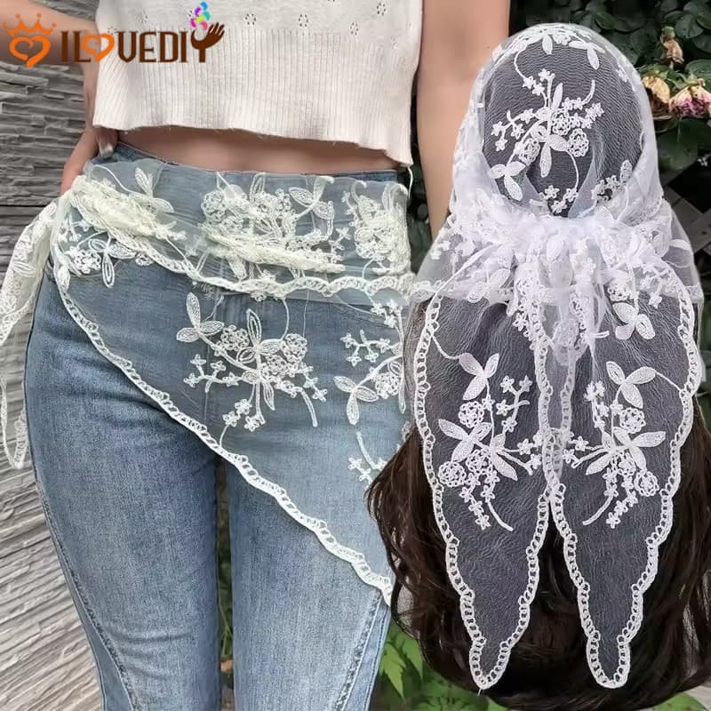 Lenço De Casamento Com Renda Floral | Triangular Acrílico 130x48cm , Envoltório De Pescoço Versátil Para Acessórios De M