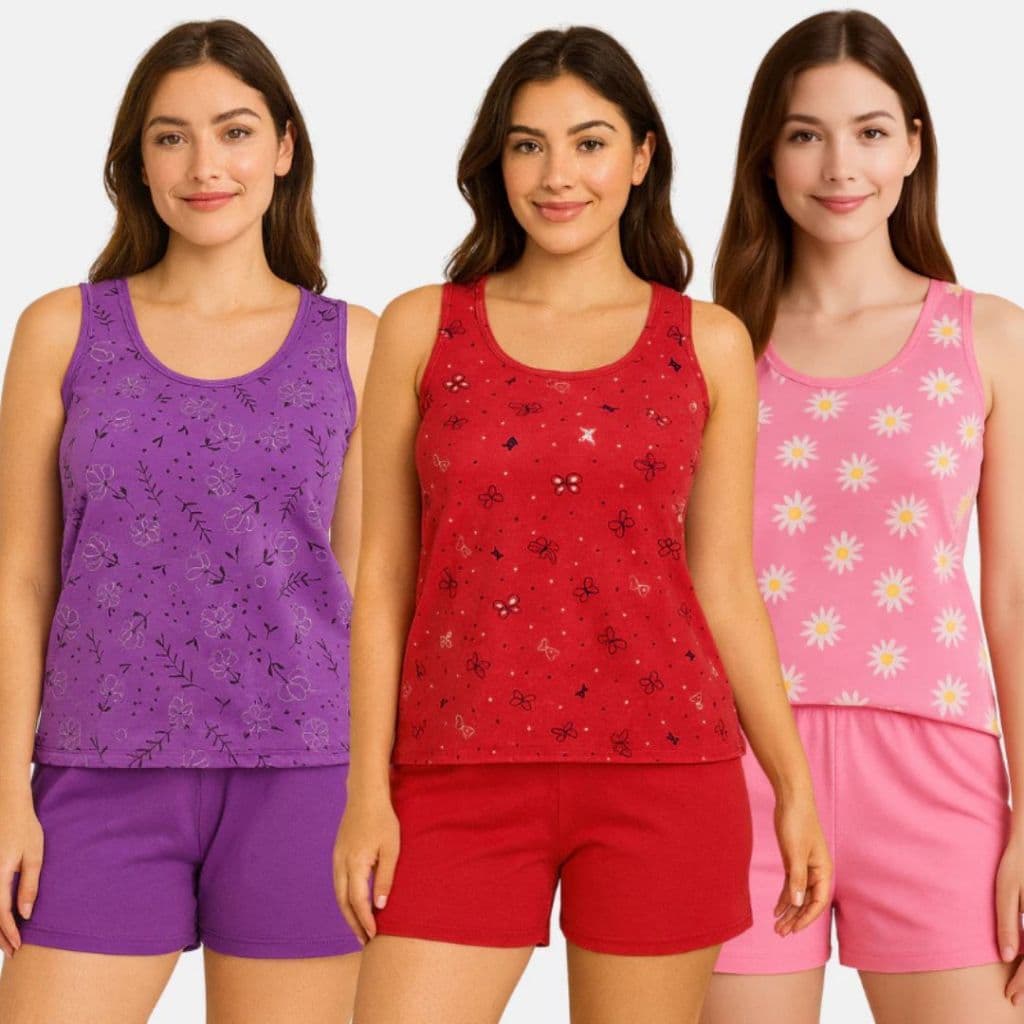 Conjunto Pijama Baby Doll Regata Short Doll Feminino-Confortável Fresquinho Estampado Sem bojo Verão