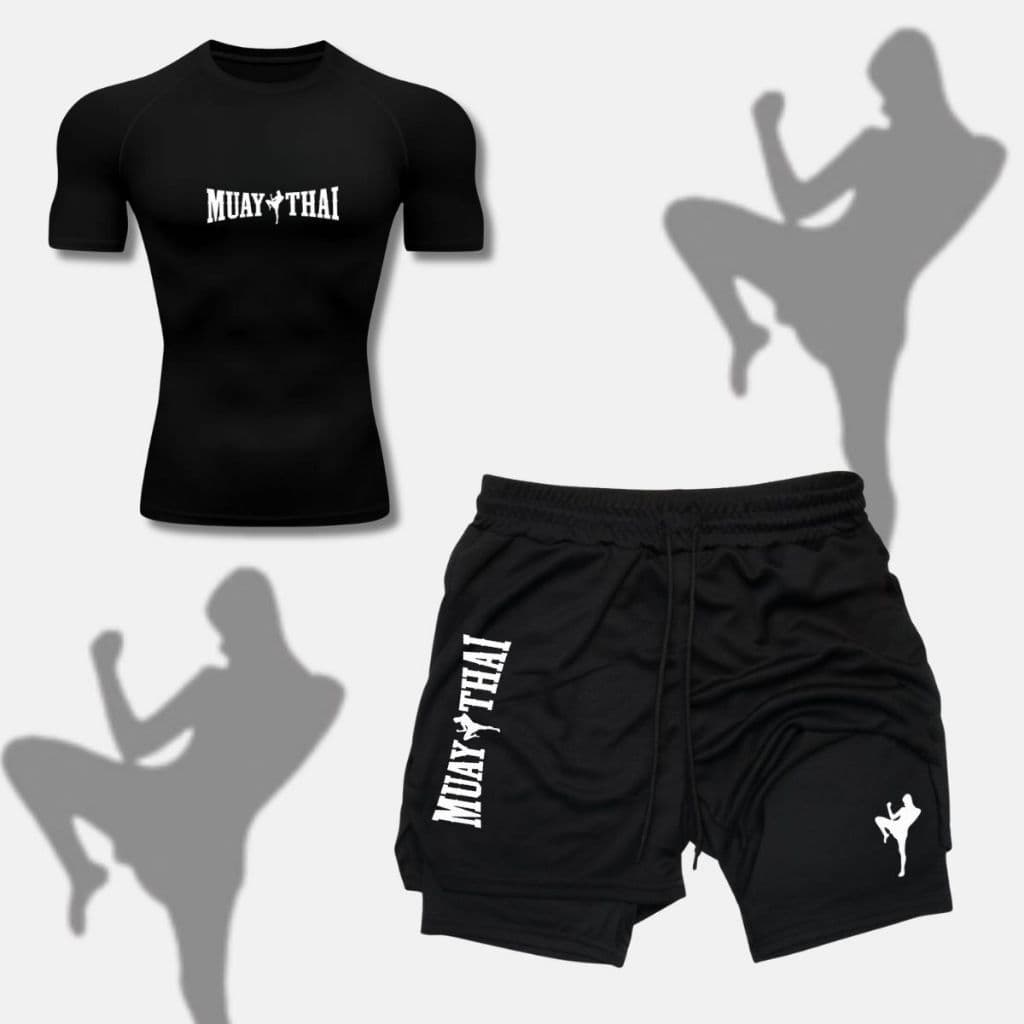 Kit Camiseta Compressão e Short compressão 2 Em 1 Muay Thai Arte Marcial Luta