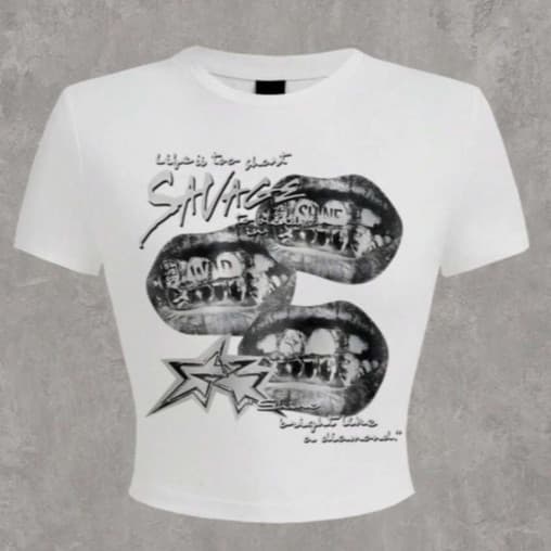 Blusa Cropped Streetwear Diva Lábios Star Algodão Casual Feminino