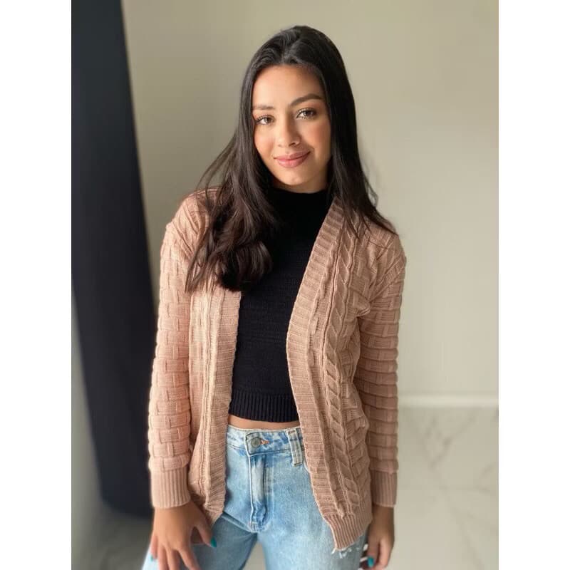 Casaco Trança Tricot feminino cardigan kimono moda blogueira tricô inverno