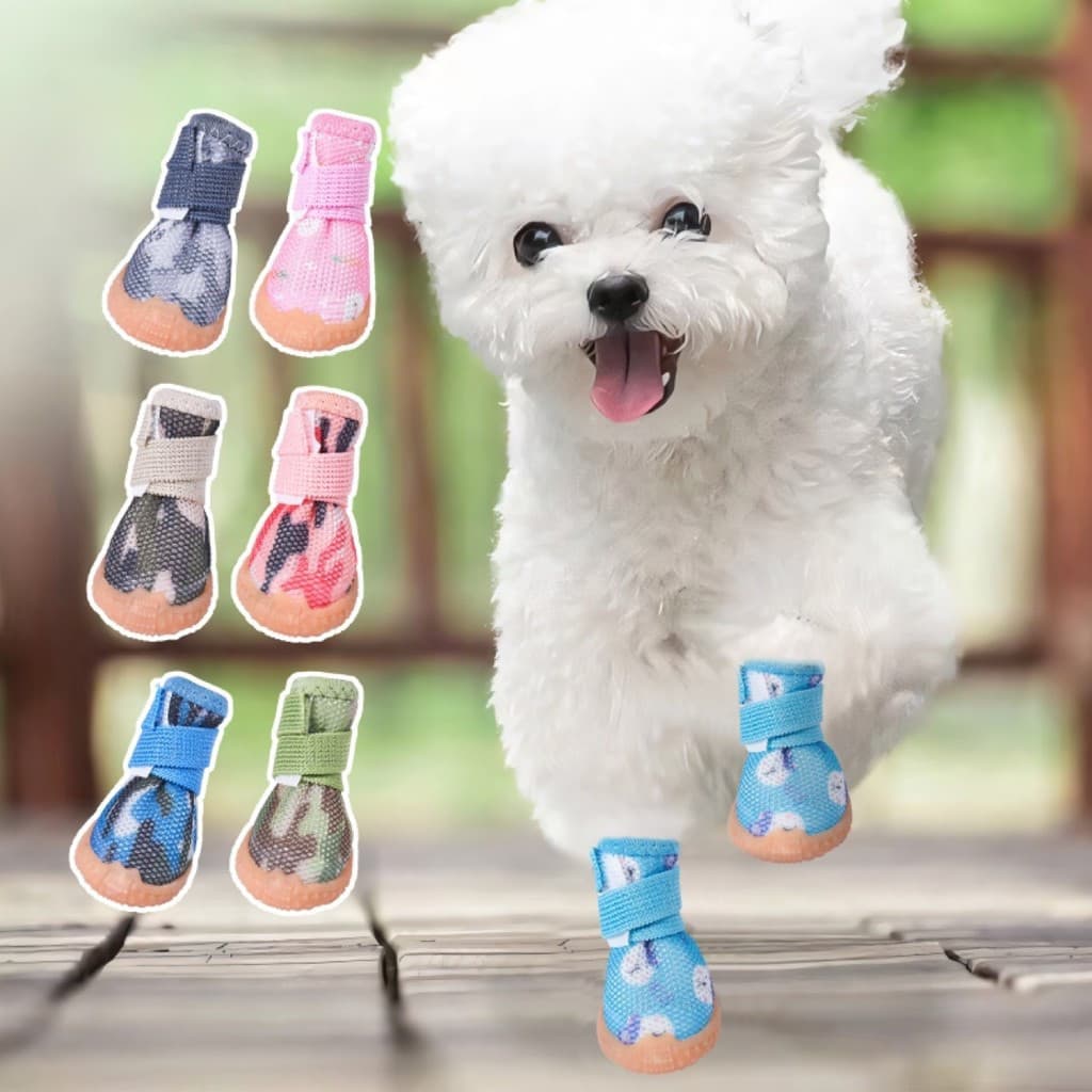 Botas Respiráveis para Cães Pequenos, Sapatos Ajustáveis para Filhotes, Laváveis, Antiderrapantes, para Caminhadas e Via