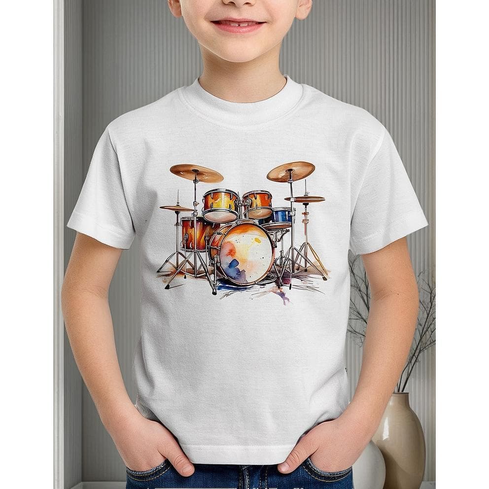 Camiseta Infantil Bateria Watercolor Camisa