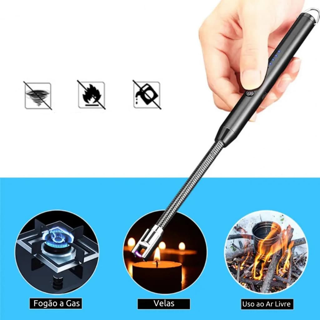Isqueiro Elétrico Arco Plasma Recarregável Usb Acendedor De Vela Lareira Churrasqueira Envio Rápido São Paulo