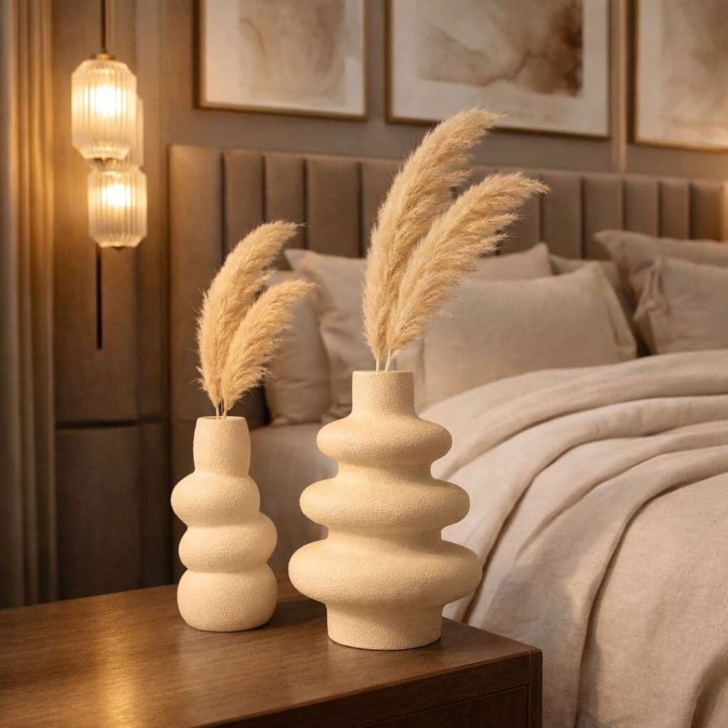 Dupla Vasos Decorativos Marfim Design Escultural Minimalista Para Sala Quarto e Estante