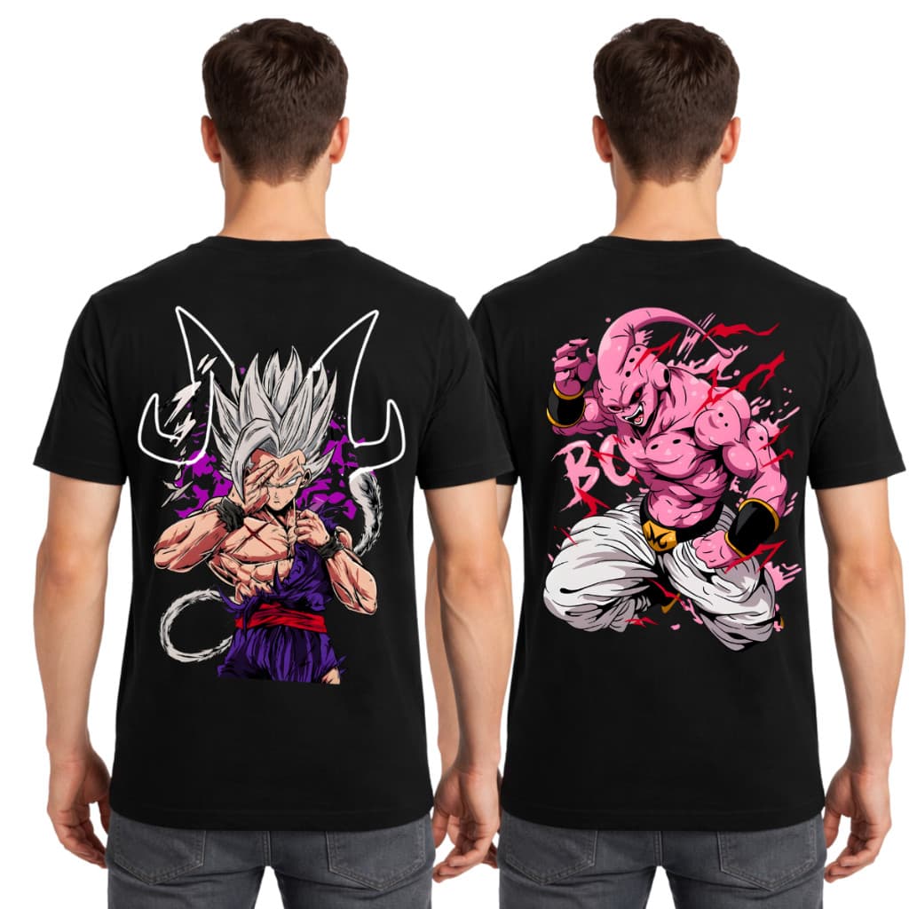 Kit 2 Camiseta Masculina Estampa Personagens Anime Dragon Ball Z Gohan Super Deus e Majin Boo