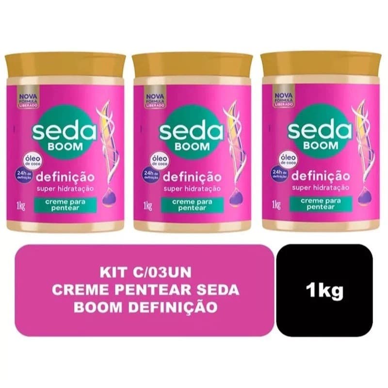 KIT C/ 3 SEDA BOOM DEFINIÇÃO 1KG CREME PARA PENTEAR SUPER HIDRATAÇÃO