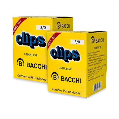 Kit 2 Caixas de Clips Bacchi Galvanizado para Papel Papelaria Tamanho 3/0 Escritório e Organização