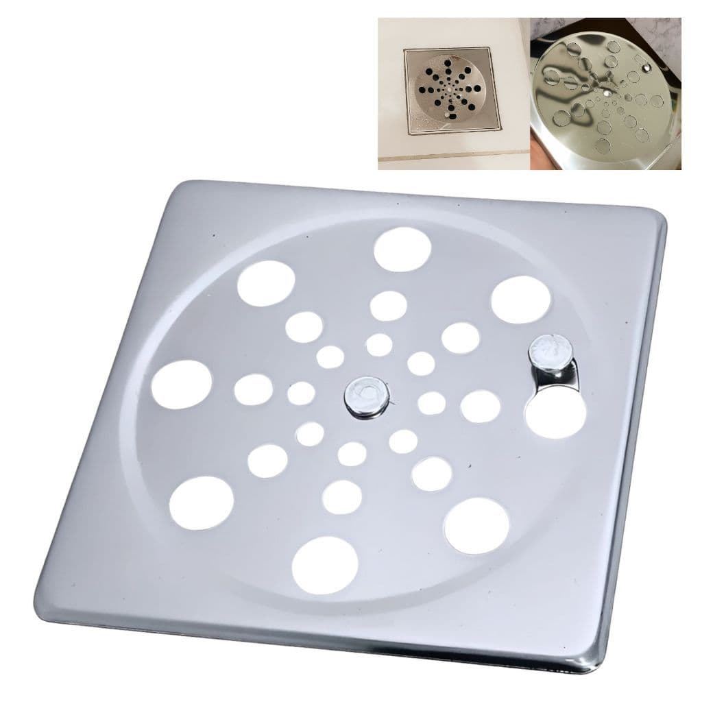 Grelha Ralo Banheiro Quadrada 10x10cm Abre E Fecha Cromado Tampa Fecho Rotativo Anti Inseto E Odor Lavanderia Vedação